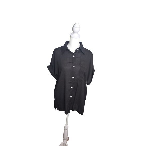 Black Button-Up Short Sleeve Shirt XL - Picture 2 of 7